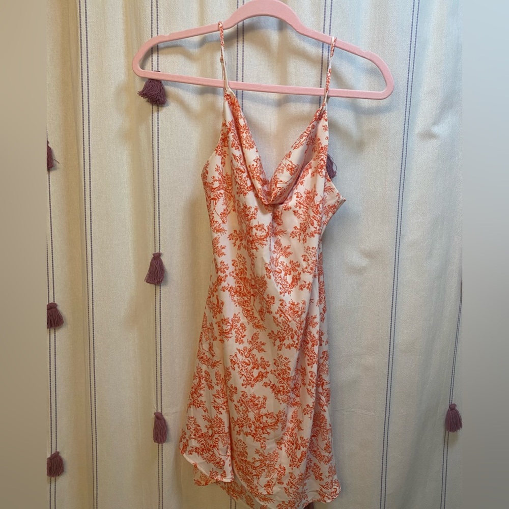 Urban outfitters white and red cowl neck silky dress